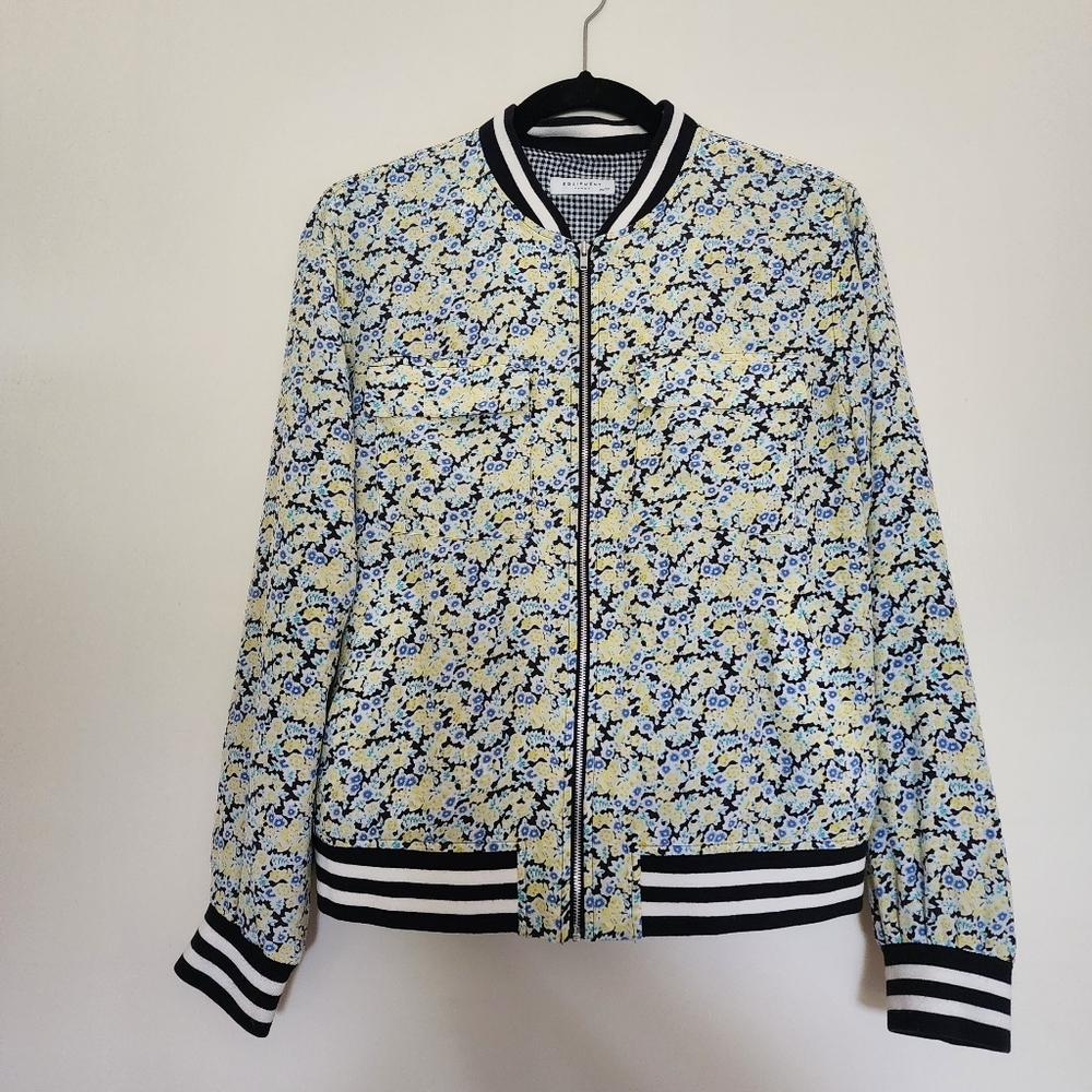 Equipment Abbott Bomber Jacket Coat Zip Up Pure Silk Floral Flowers Size XS - Picture 4 of 16